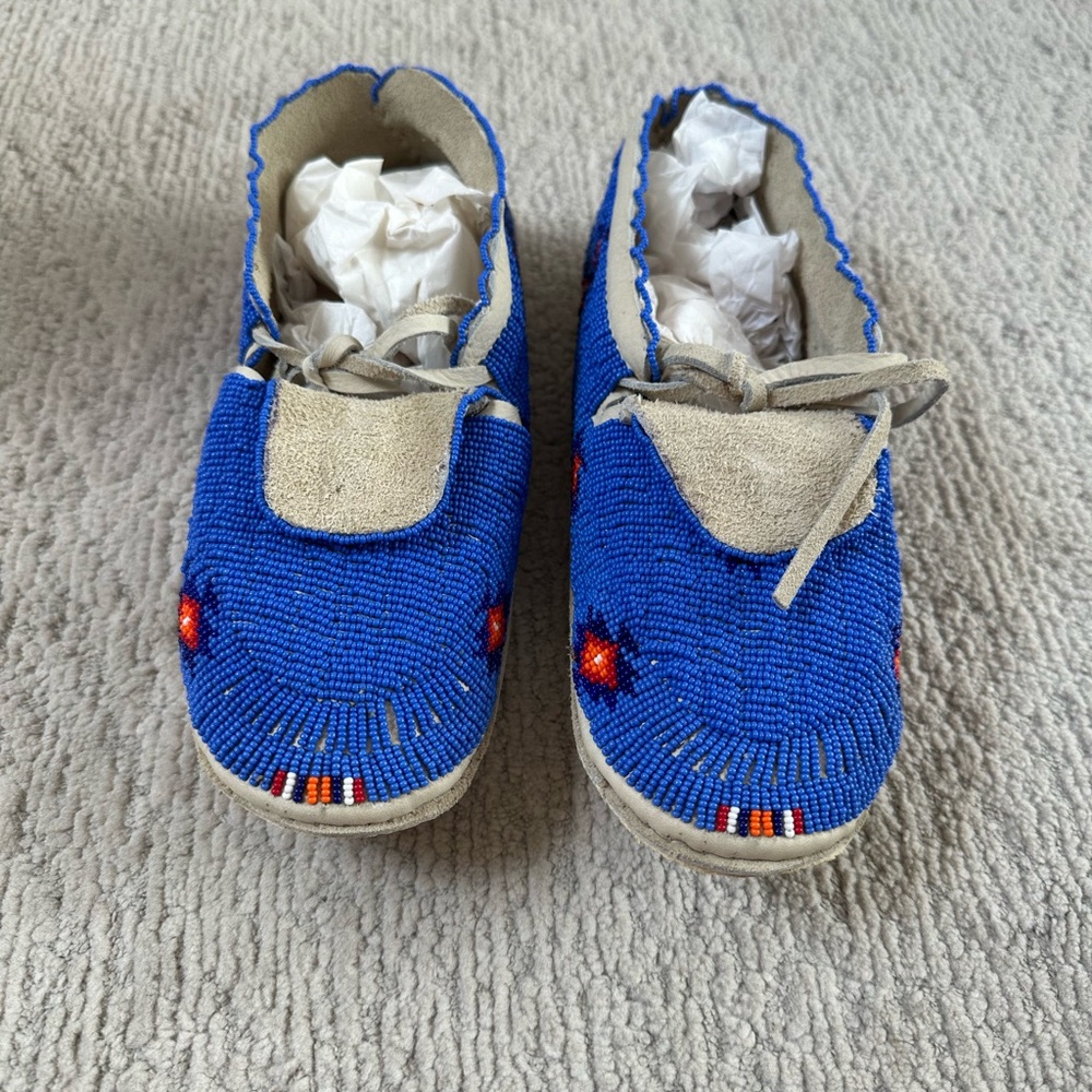 Blue Cherokee Beaded Moccasins
